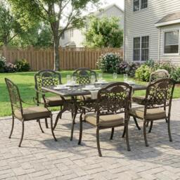 Rackhams Outdoor Dining Set with Cushions, Parasol Hole, Bronze Tone - Not applicable - Not applicable - Cast Aluminium, Polyester, Sponge - thumbnail 2
