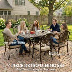 Rackhams Outdoor Dining Set with Cushions, Parasol Hole, Bronze Tone - Not applicable - Not applicable - Cast Aluminium, Polyester, Sponge - thumbnail 5