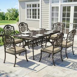 Rackhams Outdoor Dining Set with Cushions, Parasol Hole, Bronze Tone - Not applicable - Not applicable - Cast Aluminium, Polyester, Sponge - thumbnail 1