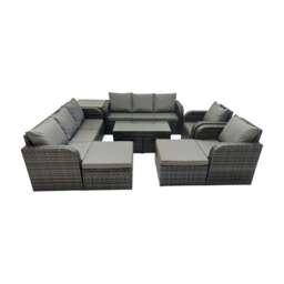 Rackhams Rattan Garden Outdoor Furniture Set 3 Seater Sofa Reclining Chair Coffee Table with 4 Footstools Side Table Dark Grey Mixed - thumbnail 2
