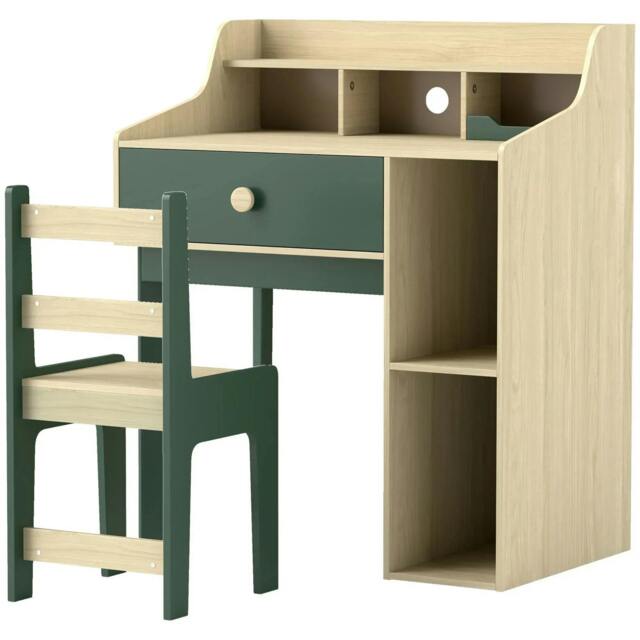 Rackhams Kids Desk and Chair Set with Storage Shelves and Drawer, Green