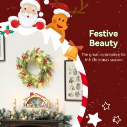 Rackhams 60 cm Prelit Christmas Wreath, Door Wreath with Realistic Branches - Green, White - PE, Metal - Christmas Wreath - thumbnail 5