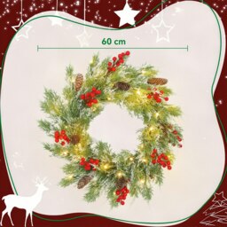 Rackhams 60 cm Prelit Christmas Wreath, Door Wreath with Realistic Branches - Green, White - PE, Metal - Christmas Wreath - thumbnail 4