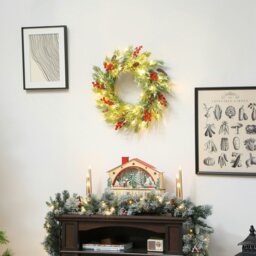 Rackhams 60 cm Prelit Christmas Wreath, Door Wreath with Realistic Branches - Green, White - PE, Metal - Christmas Wreath - thumbnail 3