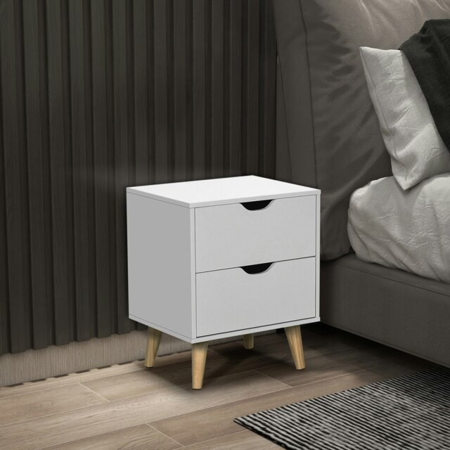 Rackhams Bedside Table with Drawer, Side Table with Pine Wood Legs, White - White - image 1