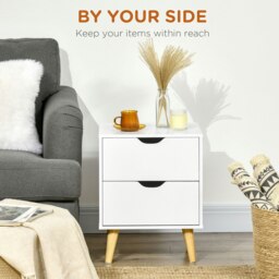 Rackhams Bedside Table with Drawer, Side Table with Pine Wood Legs, White - White - thumbnail 3