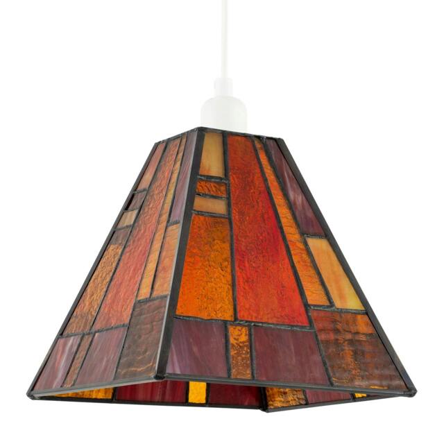 Rackhams Art Deco Tiffany Pendant Lighting Shade with Orange and Amber Panels - image 1