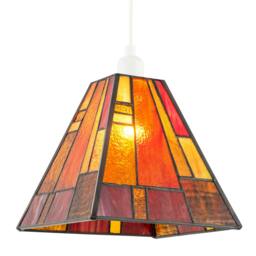 Rackhams Art Deco Tiffany Pendant Lighting Shade with Orange and Amber Panels - thumbnail 2