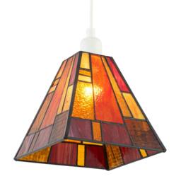 Rackhams Art Deco Tiffany Pendant Lighting Shade with Orange and Amber Panels - thumbnail 6