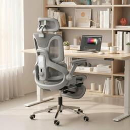 Rackhams Ergonomic Office Chair, Mesh Desk Chair with Lumbar Support, Footrest - Yes - Office Chair - Grey - thumbnail 1