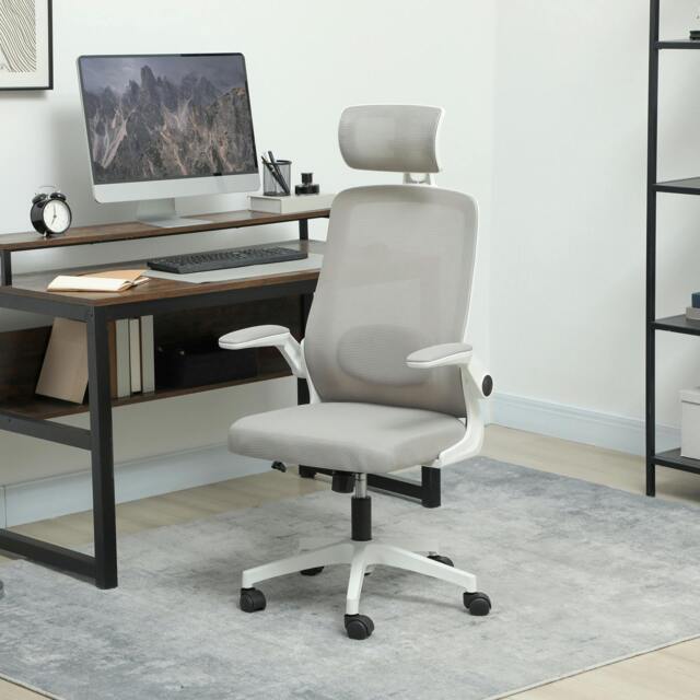 Rackhams Executive Mesh Office Chair with Headrest, Lumbar Support, Grey - Grey