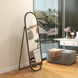 Rackhams Oval Full Length Mirror with Metal Frame Hanging or Leaning Black - White - thumbnail 2