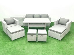 Rackhams Rattan Garden Furniture Set Outdoor 9 Seater Patio Dining Sets with Glass Top Dining Table and Side Table Light Grey Mixed - thumbnail 2