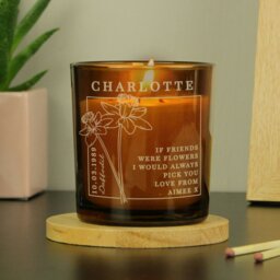 Rackhams Personalised March Birth Flower Amber Glass Candle