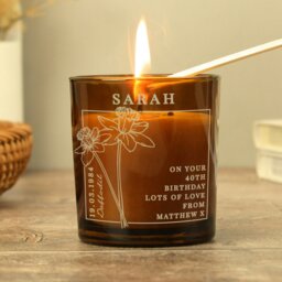 Rackhams Personalised March Birth Flower Amber Glass Candle - thumbnail 4