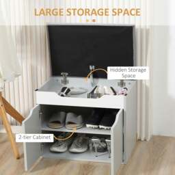 Rackhams Upholstered Entryway Shoe Bench w/ Storage Cabinet for Living Room Grey - thumbnail 4