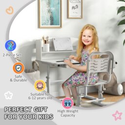 Rackhams ZONEKIZ Kids Desk & Chair Set, Height Adjustable Study Table with Drawer, Bookshelf, Adjustable Angle Tabletop, Non-slip Mat for 6-12 Years - Blue - thumbnail 4