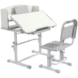 Rackhams ZONEKIZ Kids Desk & Chair Set, Height Adjustable Study Table with Drawer, Bookshelf, Adjustable Angle Tabletop, Non-slip Mat for 6-12 Years - Blue - thumbnail 2