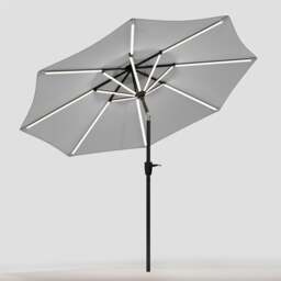 Rackhams 3M Sunbrella Umbrella Light Grey Lighted Market with Solar Strip LED Lights - Parasol + Circle Effect 14KG Resin tank base - thumbnail 3