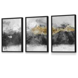 Rackhams Set of 3 Abstract Mountains Black & Grey Framed Wall Art - 42x59cm (A2) - White - thumbnail 3