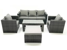 Rackhams Rattan Garden Furniture Set Outdoor Lounger Sofa with Coffee Table 2 Armchair Big Footstool Dark Grey Mixed - thumbnail 2