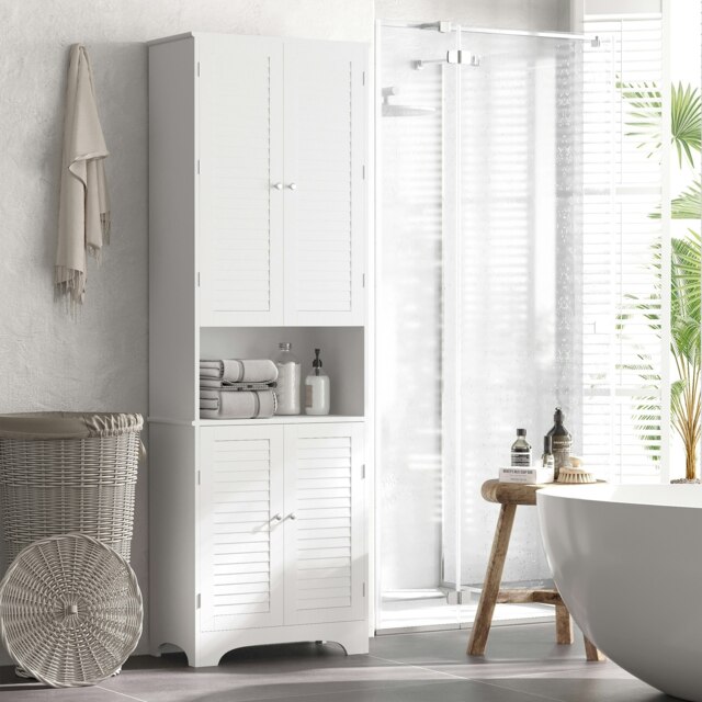 Rackhams 183x60cm Tall Freestanding Bathroom Cabinet Retro 3 Compartments White - image 1