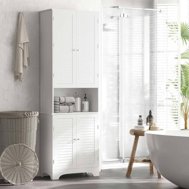 Rackhams 183x60cm Tall Freestanding Bathroom Cabinet Retro 3 Compartments White - image 1