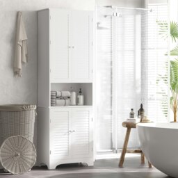 Rackhams 183x60cm Tall Freestanding Bathroom Cabinet Retro 3 Compartments White - thumbnail 1