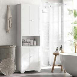 Rackhams 183x60cm Tall Freestanding Bathroom Cabinet Retro 3 Compartments White