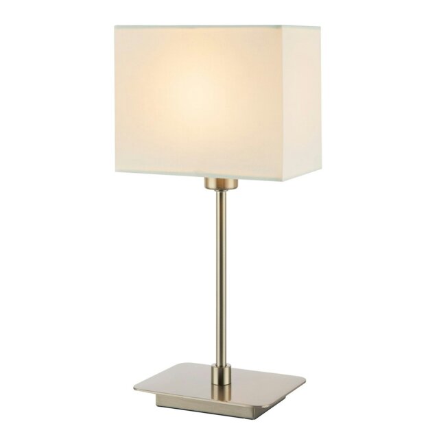 Rackhams Contemporary Satin Nickel Bedside Table Lamp with White Cotton Fabric Shade - image 1