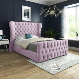 Rackhams Parma Wide Curved Winged Upholstered Soft Velvet Bed Frame - Blue - Pink - Small single - thumbnail 1