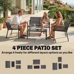 Rackhams 4 Seater Garden Furniture Set, Metal Garden Sofa Set - Khaki - thumbnail 5