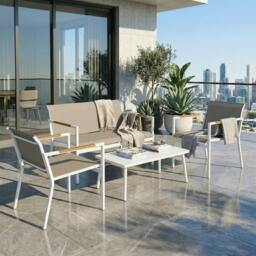 Rackhams 4 Seater Garden Furniture Set, Metal Garden Sofa Set - Khaki - thumbnail 1