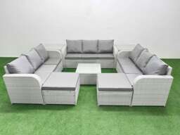Rackhams Rattan Lounge Sofa Set 11 Seater Outdoor Garden Furniture Set with Square Coffee Table 3 Seater Sofa 2 Big Footstools 2 Side Table Light Grey - thumbnail 1