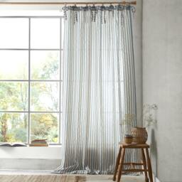 Rackhams Zanzibar Woven Stripe Voile Curtain Panel Blue - 140 x 183 cm - Blue - thumbnail 1