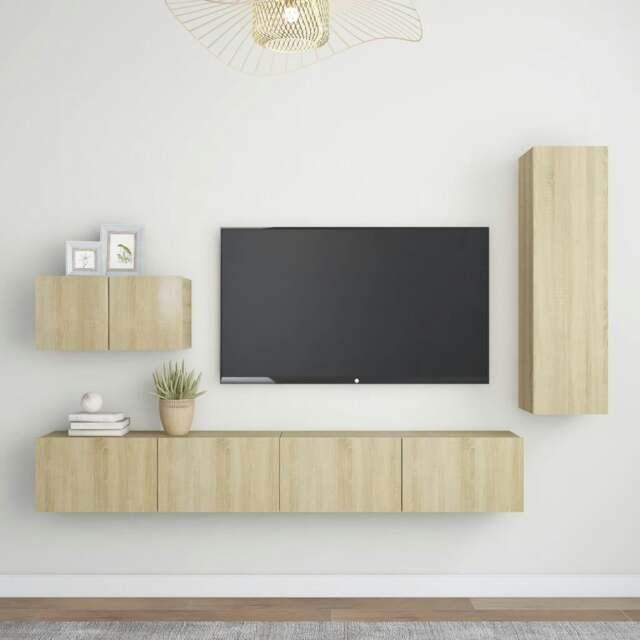 Rackhams 4 Piece TV Cabinet Set Sonoma Oak Engineered Wood - Brown - Engineered wood