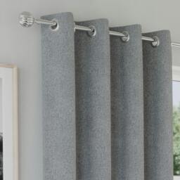 "Rackhams Grey Textured Basketweave 100% Blackout Curtains - Thermal/Energy Saving Pair with Eyelets For Living Room & Bedrooms - 46"" (117cm) Width x 54"" (137cm) Drop" - thumbnail 2