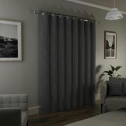 "Rackhams Grey Textured Basketweave 100% Blackout Curtains - Thermal/Energy Saving Pair with Eyelets For Living Room & Bedrooms - 46"" (117cm) Width x 54"" (137cm) Drop" - thumbnail 5