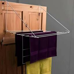 Rackhams Over Door Utility Dryer Clothes Airer - 7m Metal Laundry Towel Rail - Indoor Outdoor Washing Line Drying Rack for Clothes, Caravans - White - thumbnail 2