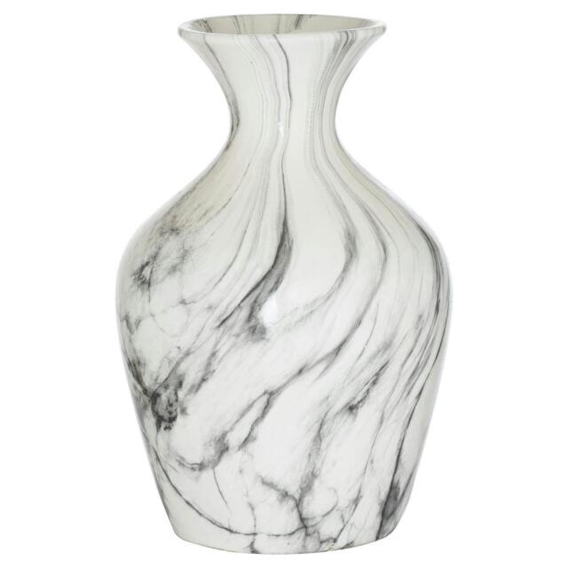 Rackhams Ellipse Ceramic Marble Vase - White/Grey - 36cm x 23cm x 23cm - White/Grey - 100% Mixed