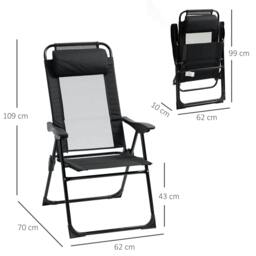Rackhams Set of 2 Portable Folding Recliner Metal Outdoor Patio Chaise Lounge Chairs with Adjustable Backrest, Black - thumbnail 3