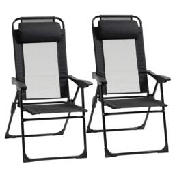 Rackhams Set of 2 Portable Folding Recliner Metal Outdoor Patio Chaise Lounge Chairs with Adjustable Backrest, Black - thumbnail 1