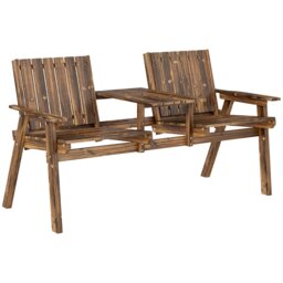Rackhams 2-Seater Wooden Garden Bench with Armrest, Carbonised Finish - thumbnail 2