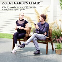 Rackhams 2-Seater Wooden Garden Bench with Armrest, Carbonised Finish - thumbnail 3