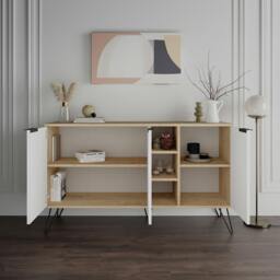 Rackhams Clara Sideboard Cabinet Modern Storage Shelves Hairpin Legs 142cm - Oak Ash Green - thumbnail 4
