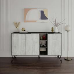 Rackhams Clara Sideboard Cabinet Modern Storage Shelves Hairpin Legs 142cm - Oak Ash Green - thumbnail 5