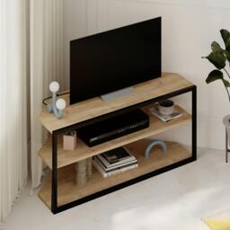 Rackhams Modern Echo Corner TV Unit Versatile Design with Metal Frame and Shelf Media Centre 98cm - Oak - thumbnail 1