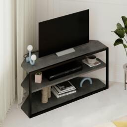 Rackhams Modern Echo Corner TV Unit Versatile Design with Metal Frame and Shelf Media Centre 98cm - Oak - thumbnail 6