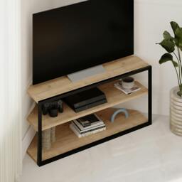 Rackhams Modern Echo Corner TV Unit Versatile Design with Metal Frame and Shelf Media Centre 98cm - Oak - thumbnail 4