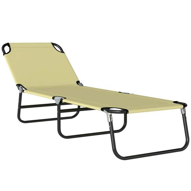 Rackhams Foldable Sun Lounger with 5-Position Adjustable Backrest, Outdoor Portable Recliner Chaise Lounge Chair with Breathable Mesh Fabric, Beige - image 1